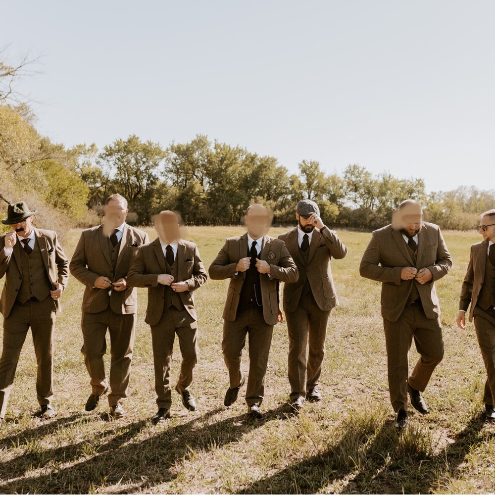 Men's Casual 3 Pieces Suit Classic Tweed Notch Lapel Tuxedos (Blazer+vest+Pants)